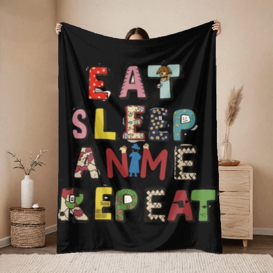 Eat Sleep Anime repeat Throw Blankets