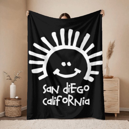 San Diego California Sun Smiley Face Souvenirs Throw Blankets