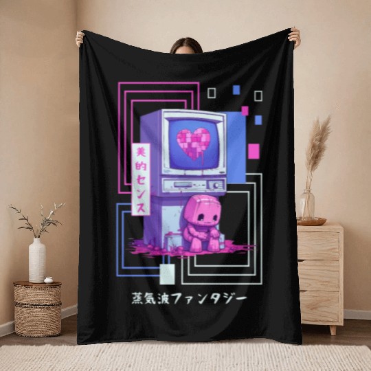 Kawaii Japanese Retro 90s Nostalgia Vaporwave Retr Throw Blankets