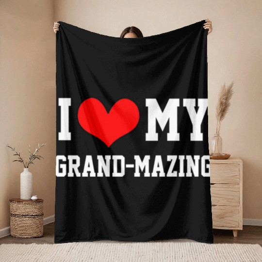I Love My Grandma Amazing Puns Fun Mothers Day Kid Throw Blankets