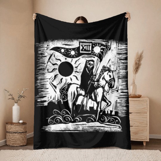 Tarot Death Card Blackcraft Throw Blankets