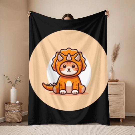 Cat in Stegosaurus Costume Throw Blankets