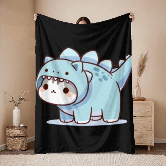 Cat in Stegosaurus Costume Throw Blankets