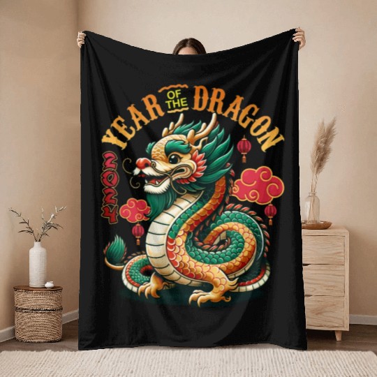Dragon Year 2024 Embrace Lunar New Year Prosperity Throw Blankets