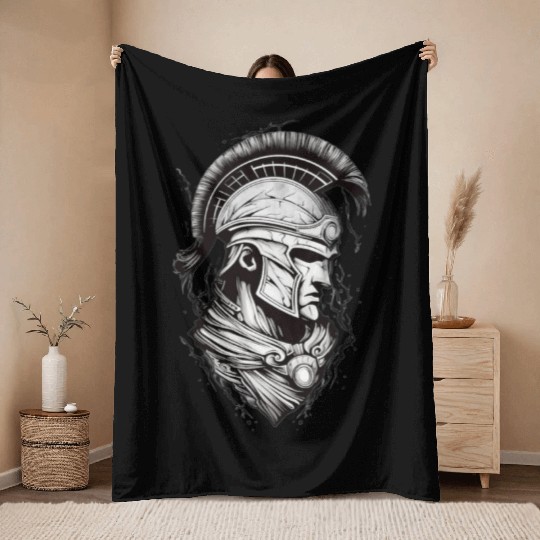 Futuristic Warrior Portrait Design Throw Blankets