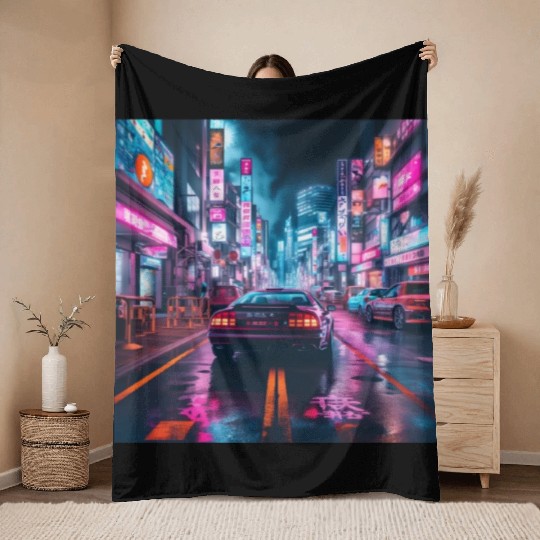 Vaporwave Tokyo Throw Blankets
