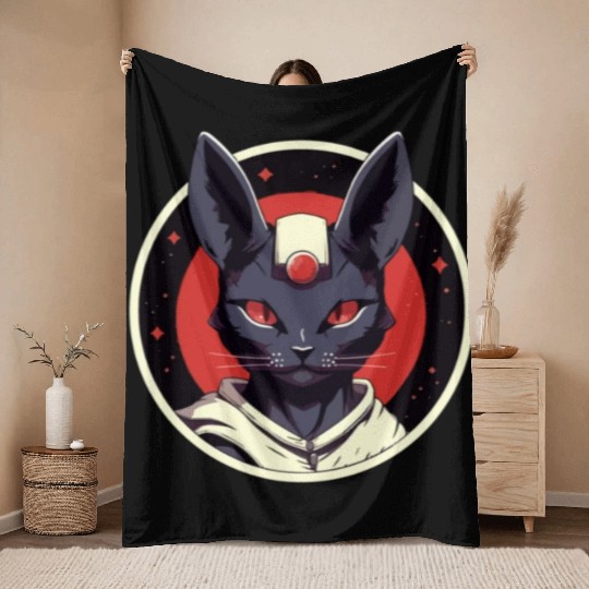 kawaii cat anime japanese retro men women Throw Blankets