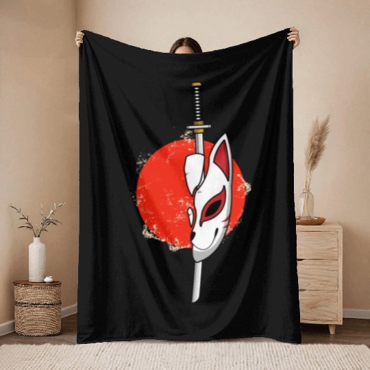 kawaii cat anime japanese retro men women kids Throw Blankets