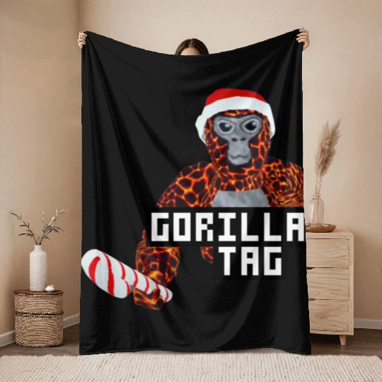 Gorilla Tag Santa Monkey Candy Cane Gorilla Throw Blankets