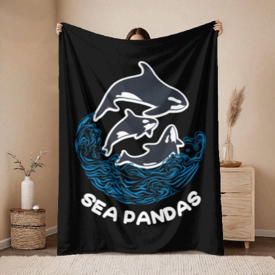 Sea Panda Orca Wild Panda Bamboo Throw Blankets
