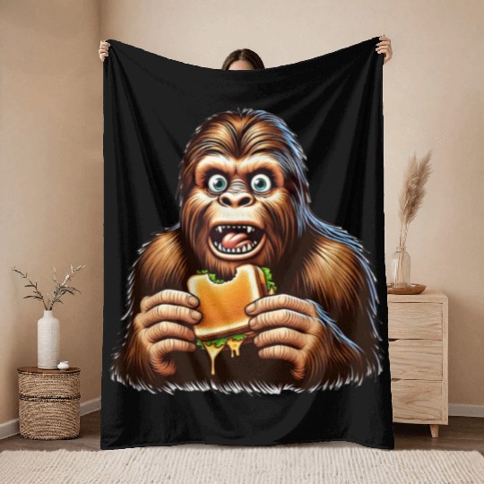 Bigfoot Discovers Grilled Cheese Sandwich Throw Blankets
