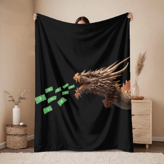 Money Dragon Throw Blankets