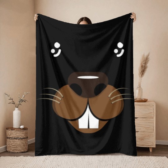 Groundhog Face Rodent Groundhog Day Throw Blankets
