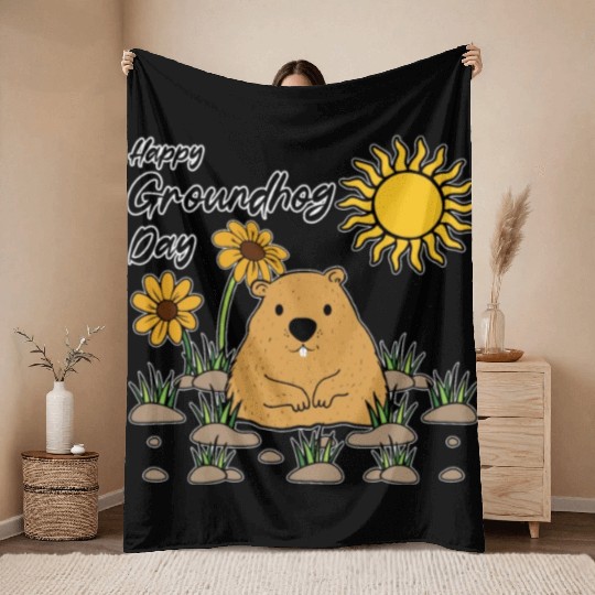 Happy Groundhog Day Animal Spirit Rodent Throw Blankets