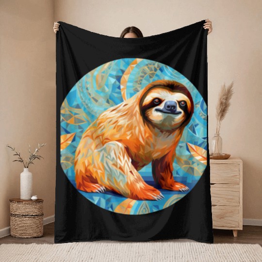 Mosaic Mandala Sloth Throw Blankets