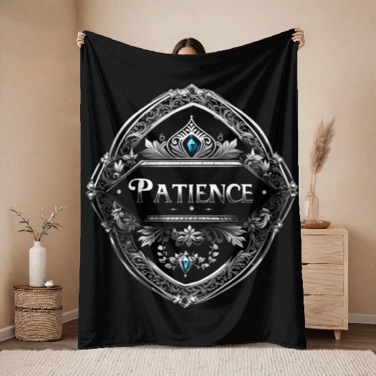 SILVER BLACK PATIENCE TEXT AI GENERATED Throw Blankets