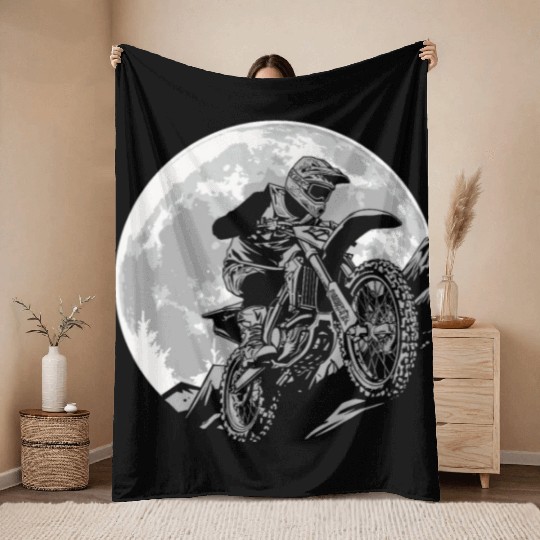 Dirt Bike Mx Motocross Supermoto Moon Throw Blankets