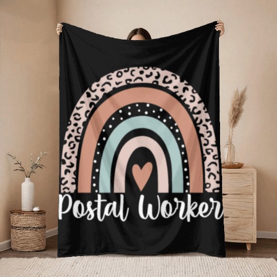Postal Worker Rainbow Leopard Funny Postal Worker Throw Blankets