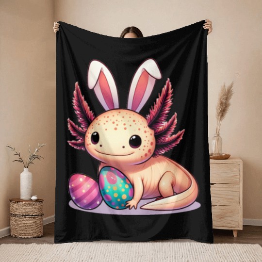 Happy Easter with axolotl and bunny ears Throw Blankets