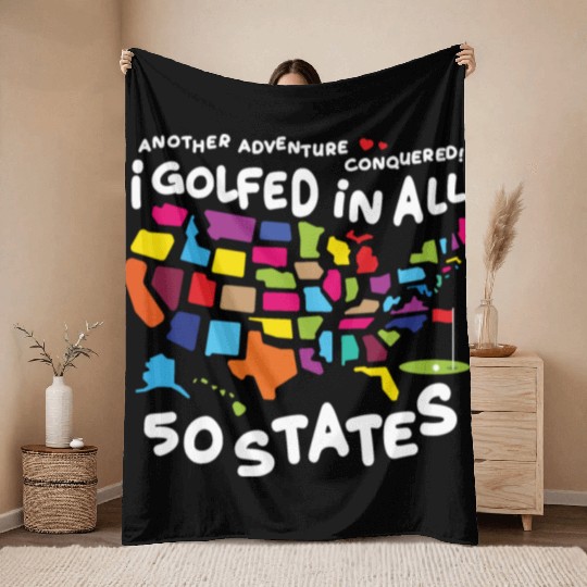 I Golfed in all 50 States USA Map Golf Bucket List Throw Blankets