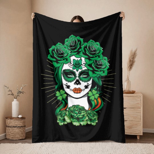 St Patrick's Day Dia De Los Muertos La Calavera Throw Blankets