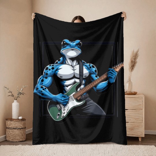 Poison dart frog guitar Throw Blankets