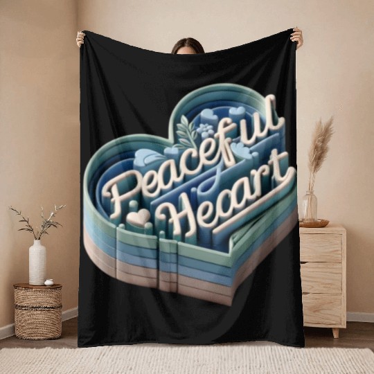 3D Peaceful Heart Typography Design Throw Blankets