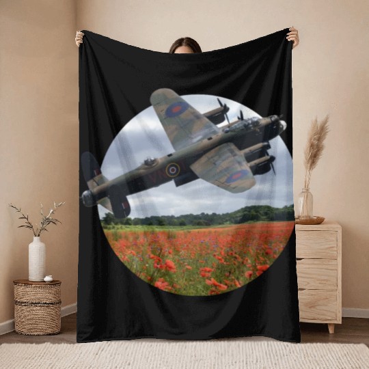 Avro Lancaster Bomber Over A Poppy Throw Blankets