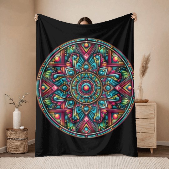 psychedelic mandala Throw Blankets