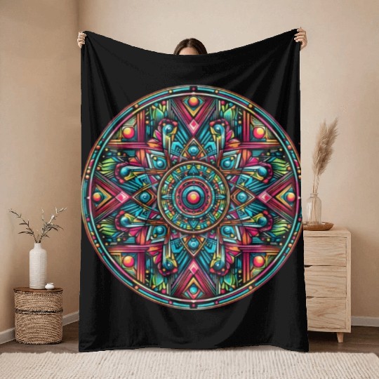 psychedelic mandala Throw Blankets