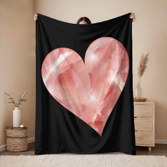 pink rose quartz crystal motif as a heart Throw Blankets