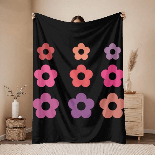 Large and small pink multi-colored flowers Throw Blankets