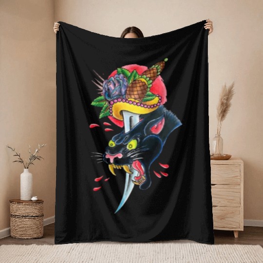Angry Panther Throw Blankets