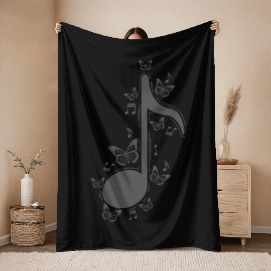 Music Note with Butterflies Music Throw Blankets