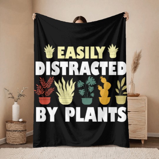 Easily Distracted By Plants Throw Blankets