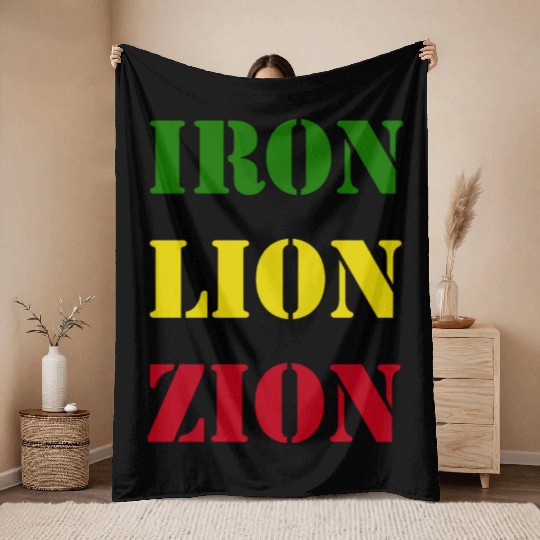 Iron Lion Zion, Jamaican Rasta Colors, Reggae Throw Blankets