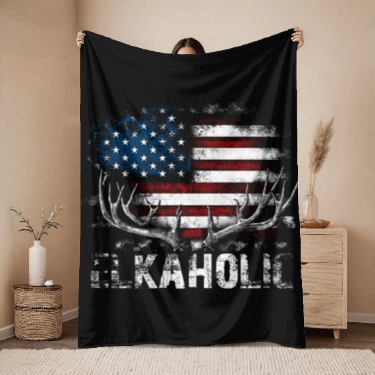 Elk Hunting Elkaholic Hunters Throw Blankets