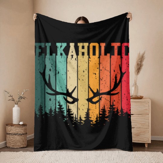 Elk Hunting Elkaholic Hunters Throw Blankets