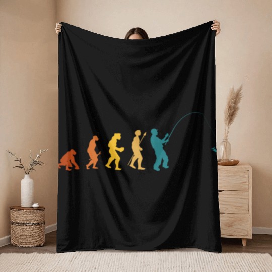 Fisherman Evolution Funny Life Tree Retro Fishing Throw Blankets