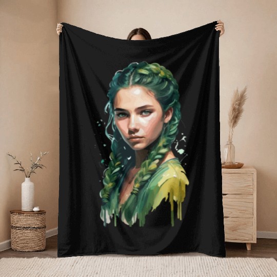 green Girl Throw Blankets
