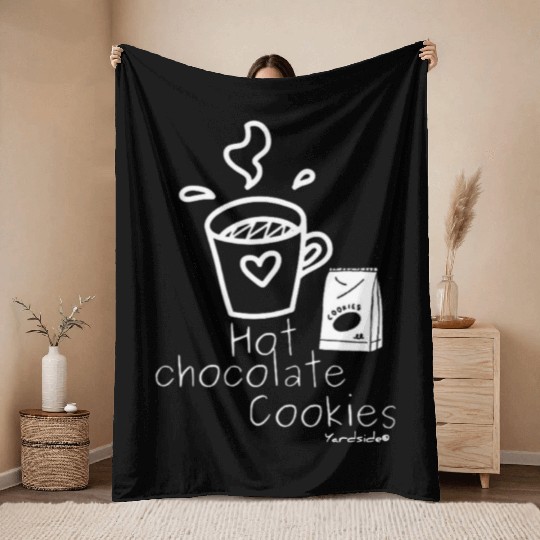 Hot chocolate cookies Yardside font logo white Throw Blankets
