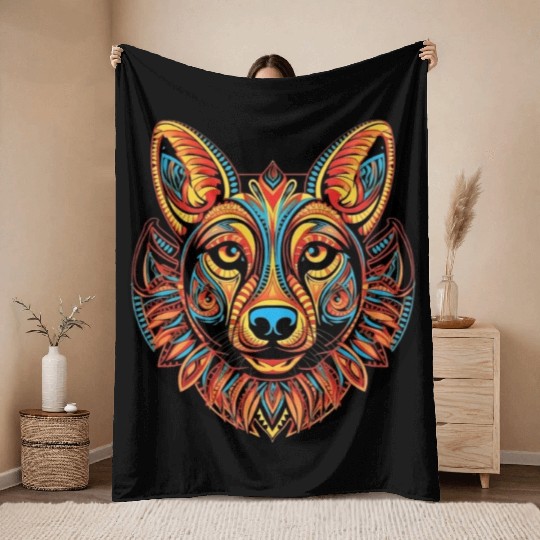 German Shepherd Funny Dog Street Art Comic Pet Throw Blankets