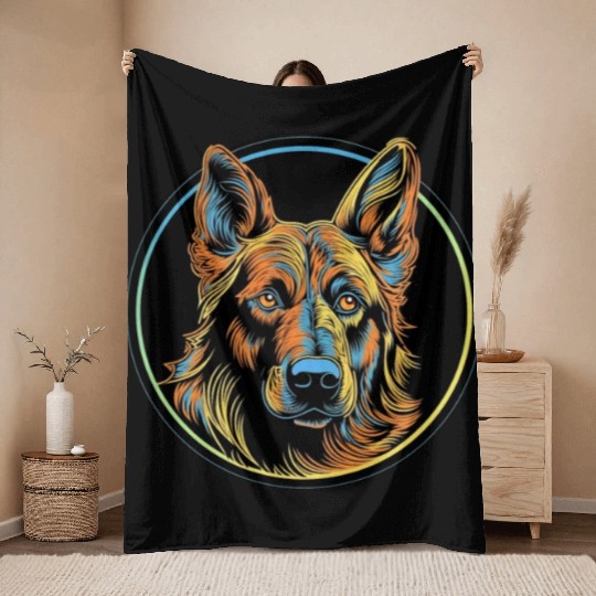 German Shepherd Funny Dog Street Art Comic Pet Throw Blankets
