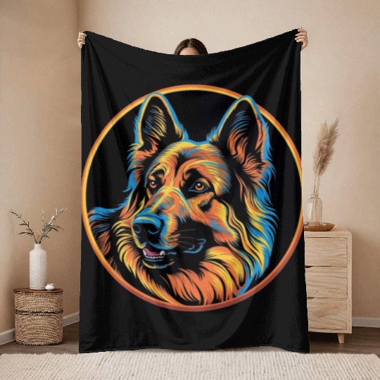 German Shepherd Funny Dog Street Art Comic Pet Throw Blankets