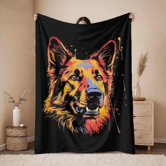 German Shepherd Funny Dog Street Art Comic Pet Throw Blankets
