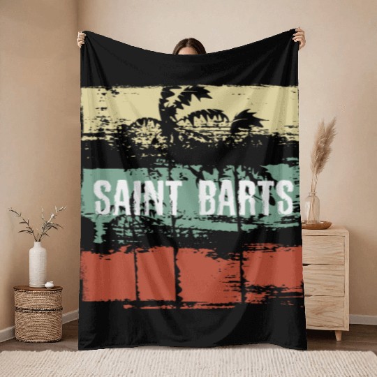 Saint Barts Artistic Vacation Souvenir Abstract Throw Blankets