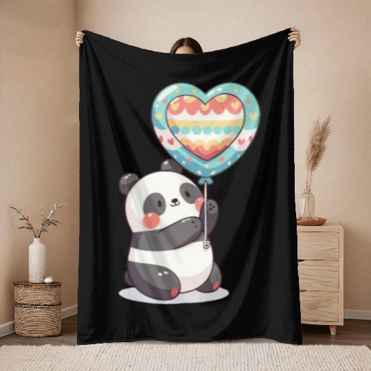 Sweet panda with balloon Throw Blankets