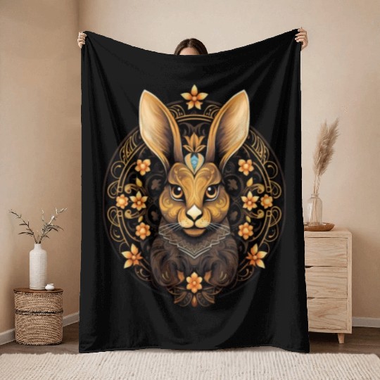 Easter Bunny Rabbit Mandala Arts Easter Day Throw Blankets
