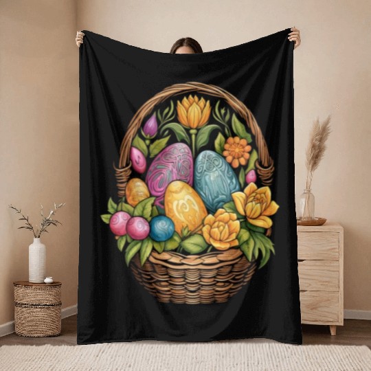 Easter Day Easter Egg Basket Mandala Art Egg Hunt Throw Blankets