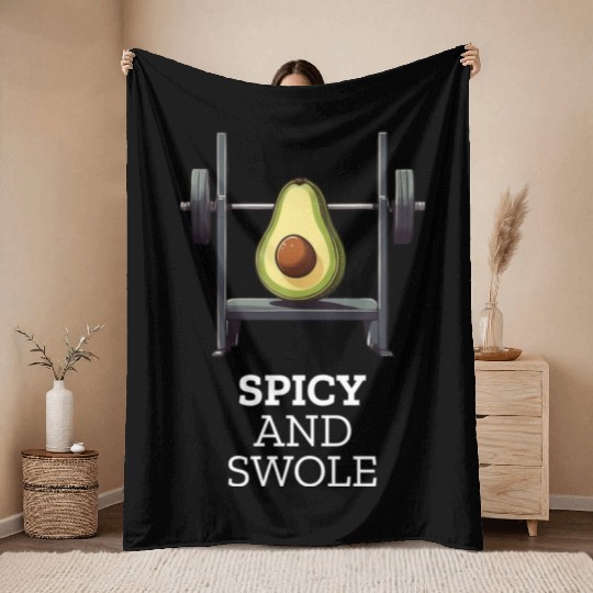 Spicy and Swole Avocado Gym Throw Blankets